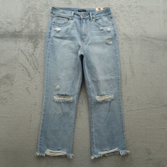 Sincerely Jules Jeans Junior's 9/29 High-Rise Kick Bell Crop 25" Inseam  Destroy - Picture 1 of 16